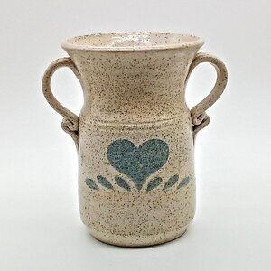 Artisan Signed Blue Heart Speckle Pottery Jug Vase